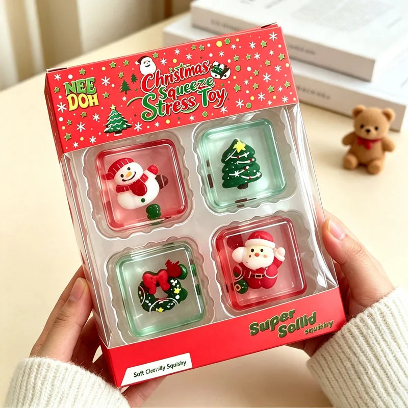 Christmas NEEDOH Mini 4-pack Set Nice Cube Stress Relief Squishy Cube Anti-Anxiety Squeeze Object Fidget Toy Holiday Gifts Set