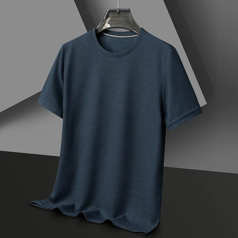 New Summer Waffle Round Neck Short Sleeved T-shirt for Men