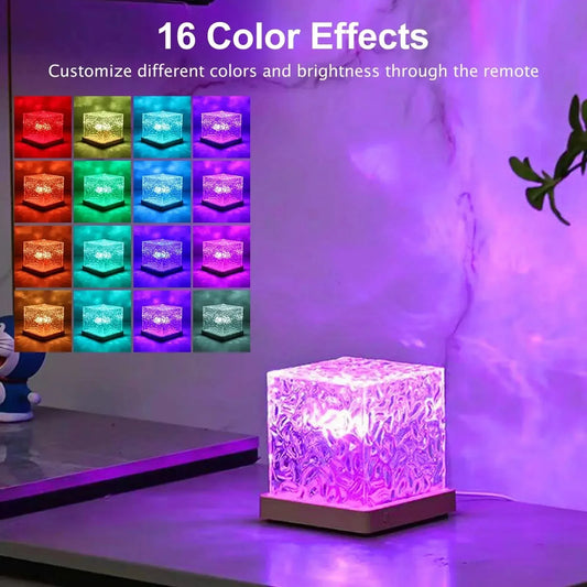 Newest 16 Colors Dynamic Water Ripples/Aurora Night Light Projection Lamp Flame Crystal Lamp USB Power Table Nightlight Decor