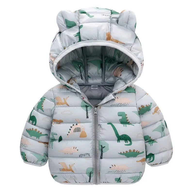 Dinosaur Coats Kids Girls Boys Hooded Lightweight Jacket Autumn Winter Warm Baby Cartoon Christmas Outerwear For 0-5 Years