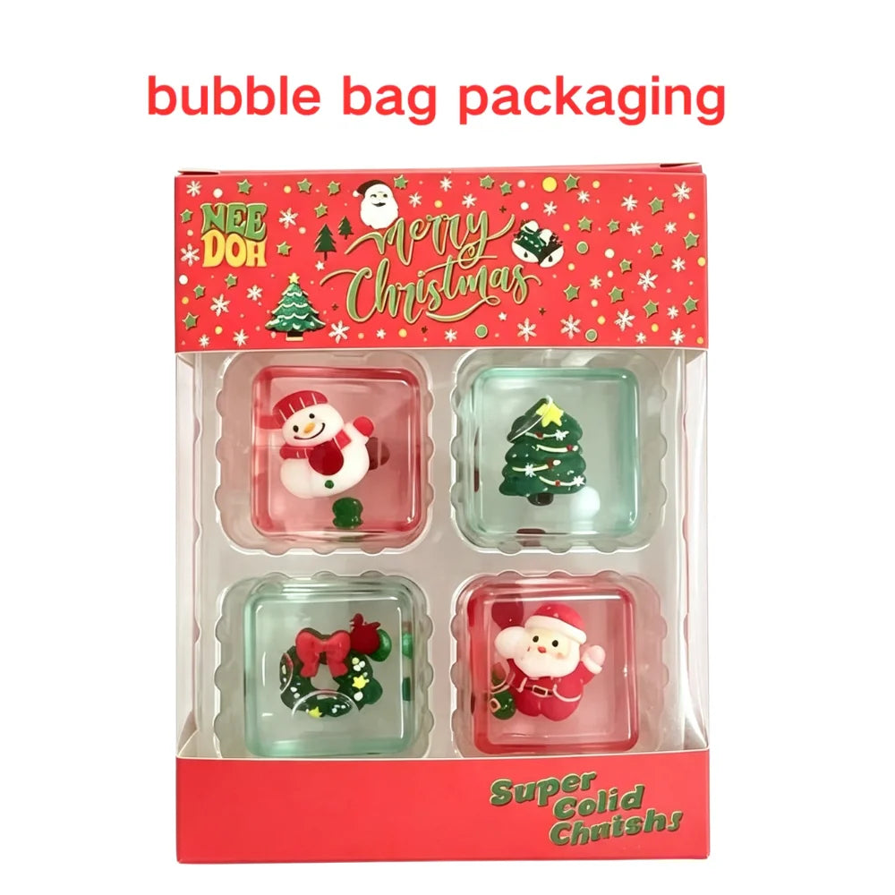 Christmas NEEDOH Mini 4-pack Set Nice Cube Stress Relief Squishy Cube Anti-Anxiety Squeeze Object Fidget Toy Holiday Gifts Set