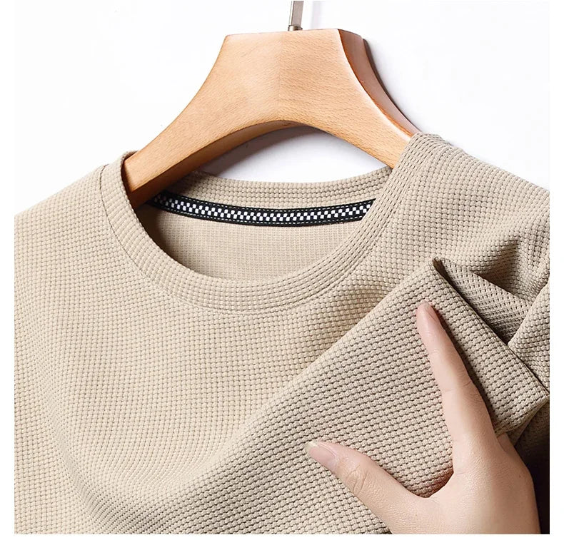 New Summer Waffle Round Neck Short Sleeved T-shirt for Men