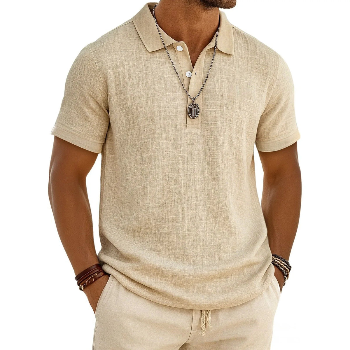 2026 New Men's Casual Solid Color Summer Bamboo Cotton Linen Short Sleeve