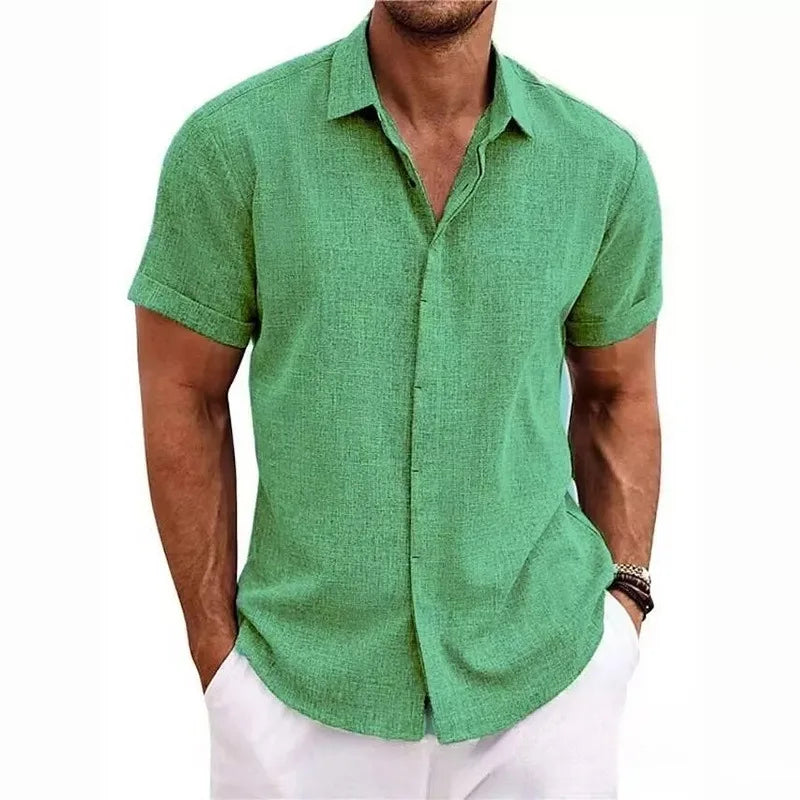 Men's Cotton Linen Short Sleeved Shirt