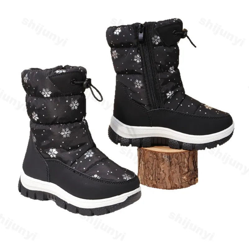 Winter Girls Boys Snow Boots Children's Knee-high Boots New 2026 Warm Plush Outdoor Platform Non Slip Kids Waterproof Long Boots
