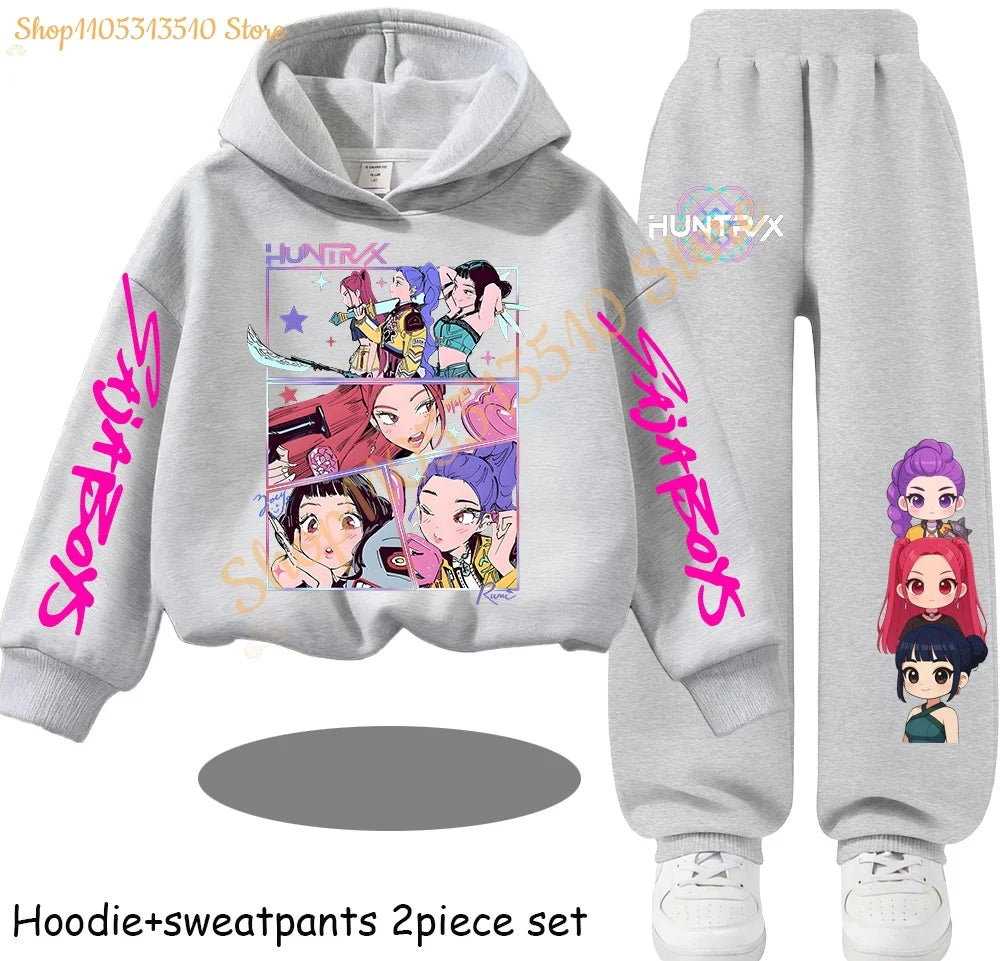 Huntrx Mira Rumi Zoey  Kawaii Pullover Sweatshirt Anime Trucksuit Cartoon Girls Boy Kids Clothes Unisex Sets Children Hoodies