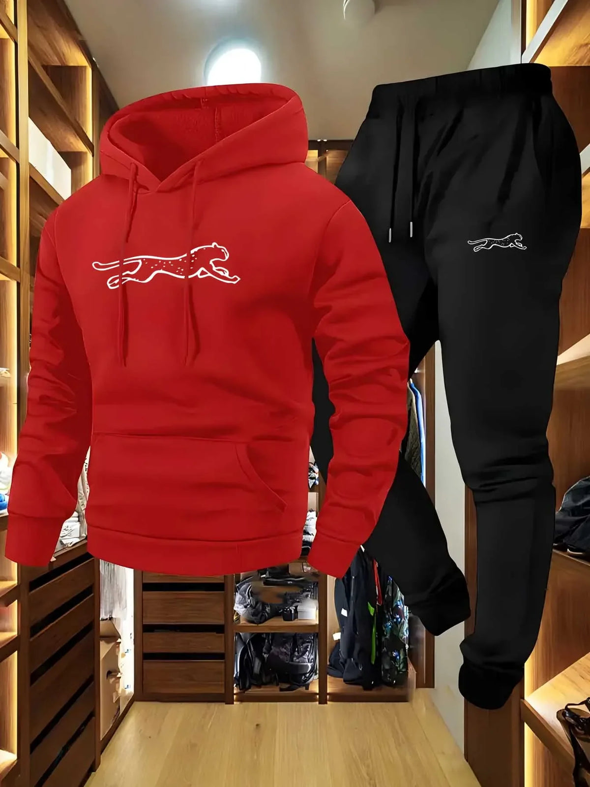 Men's Hooded Sweatshirt and Sweatpants Set Casual Long-Sleeved