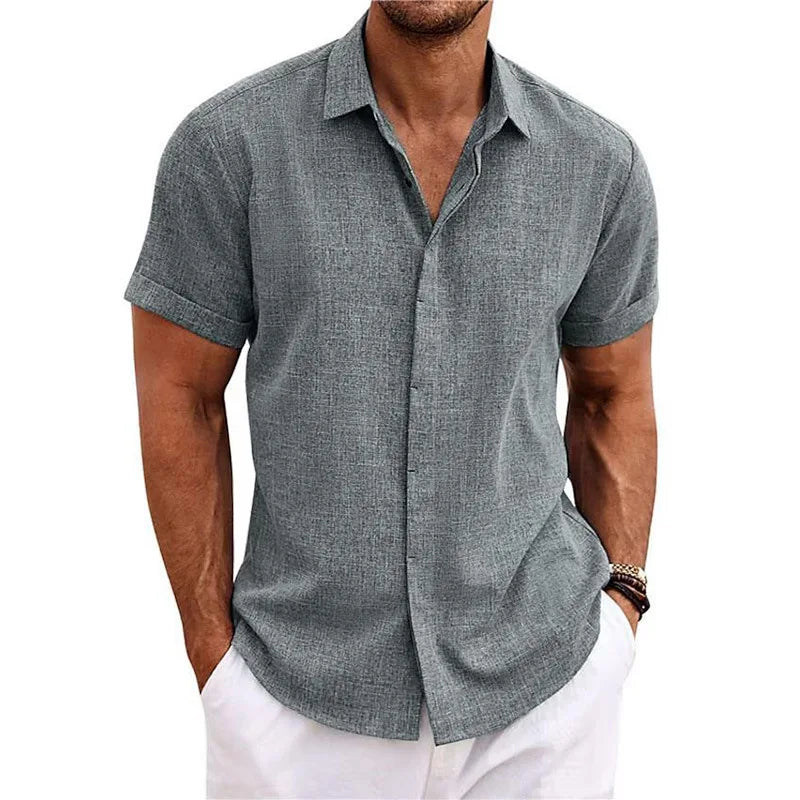 Men's Cotton Linen Short Sleeved Shirt