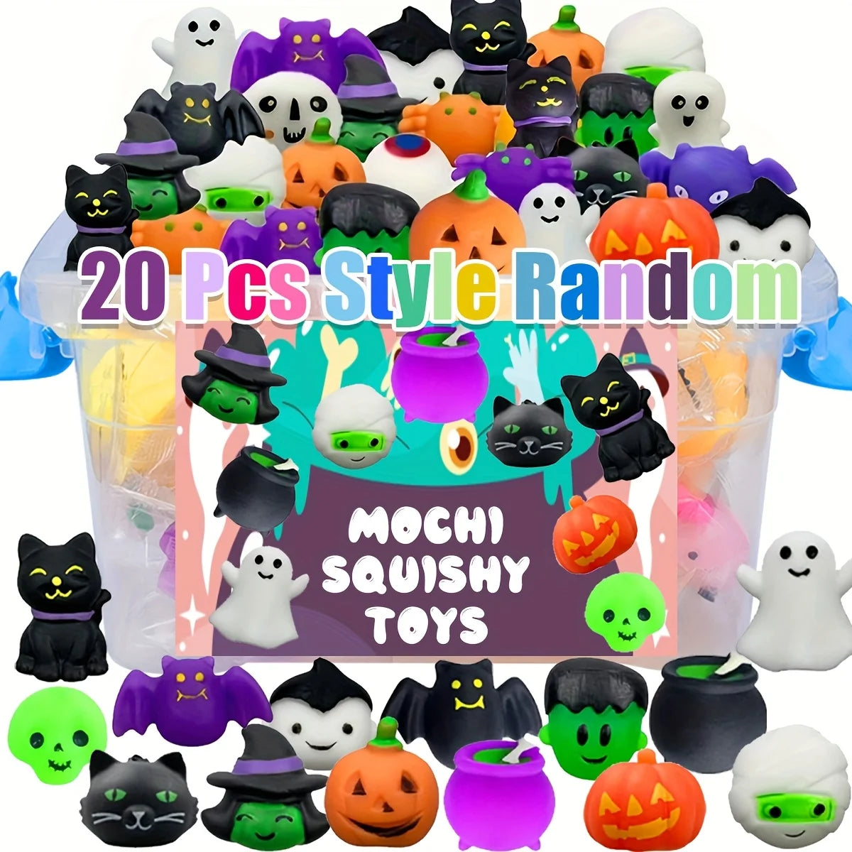 20pcs Halloween Party Favors Halloween Treat Bag Gifts Kawaii Squishies Mochi Squishy Toy Bulk Birthday Gifts Cute Cartoon Pinch