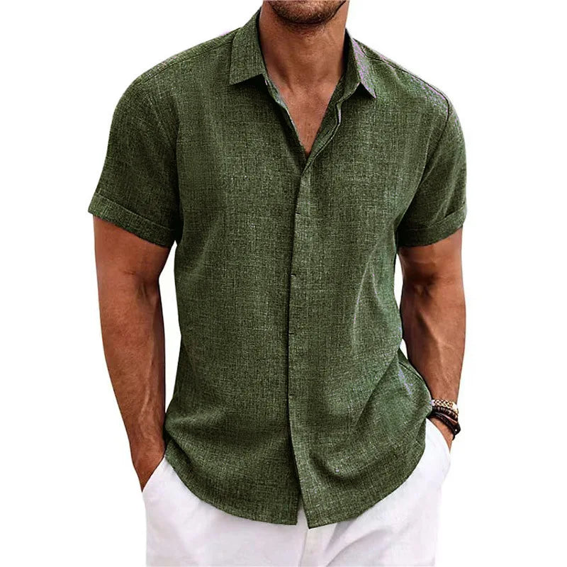 Men's Cotton Linen Short Sleeved Shirt