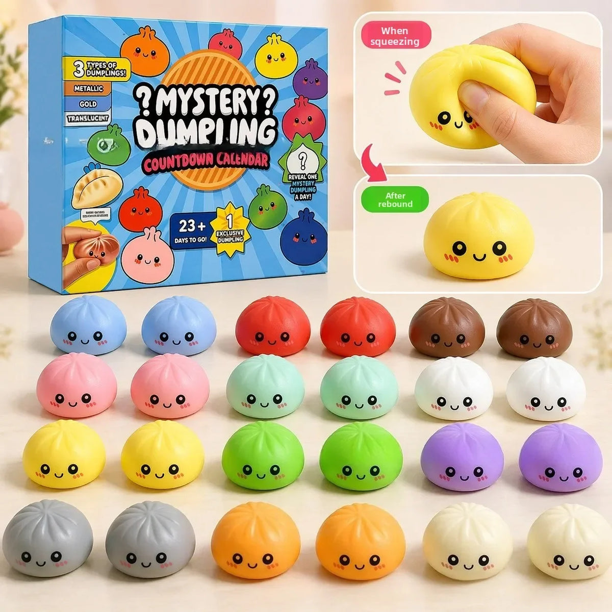 Surprise Squishy Blind Box, Needoh Advent Calendar, 24 Days Countdown Stress Relief Fidget Toys, New Year Advent Calendar Gift