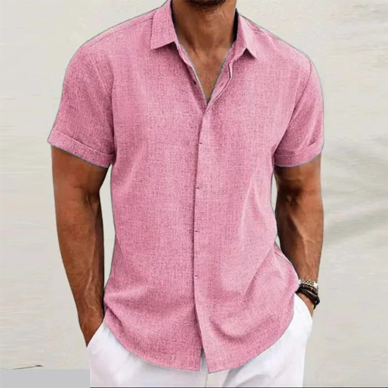 Men's Cotton Linen Short Sleeved Shirt