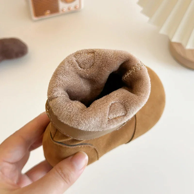 Winter Girl's Boots Suede Khaki Camel Slip-on Flexiable Classic Kids Boots Plush Warm Light Trendy Daily Comfy Children Shoes