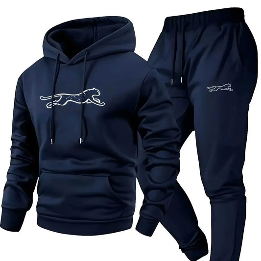 Men's Hooded Sweatshirt and Sweatpants Set Casual Long-Sleeved