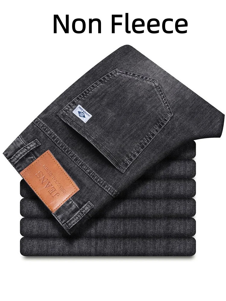 Men's Winter Fleece Thicken Lightweight  Straight Leg Jeans