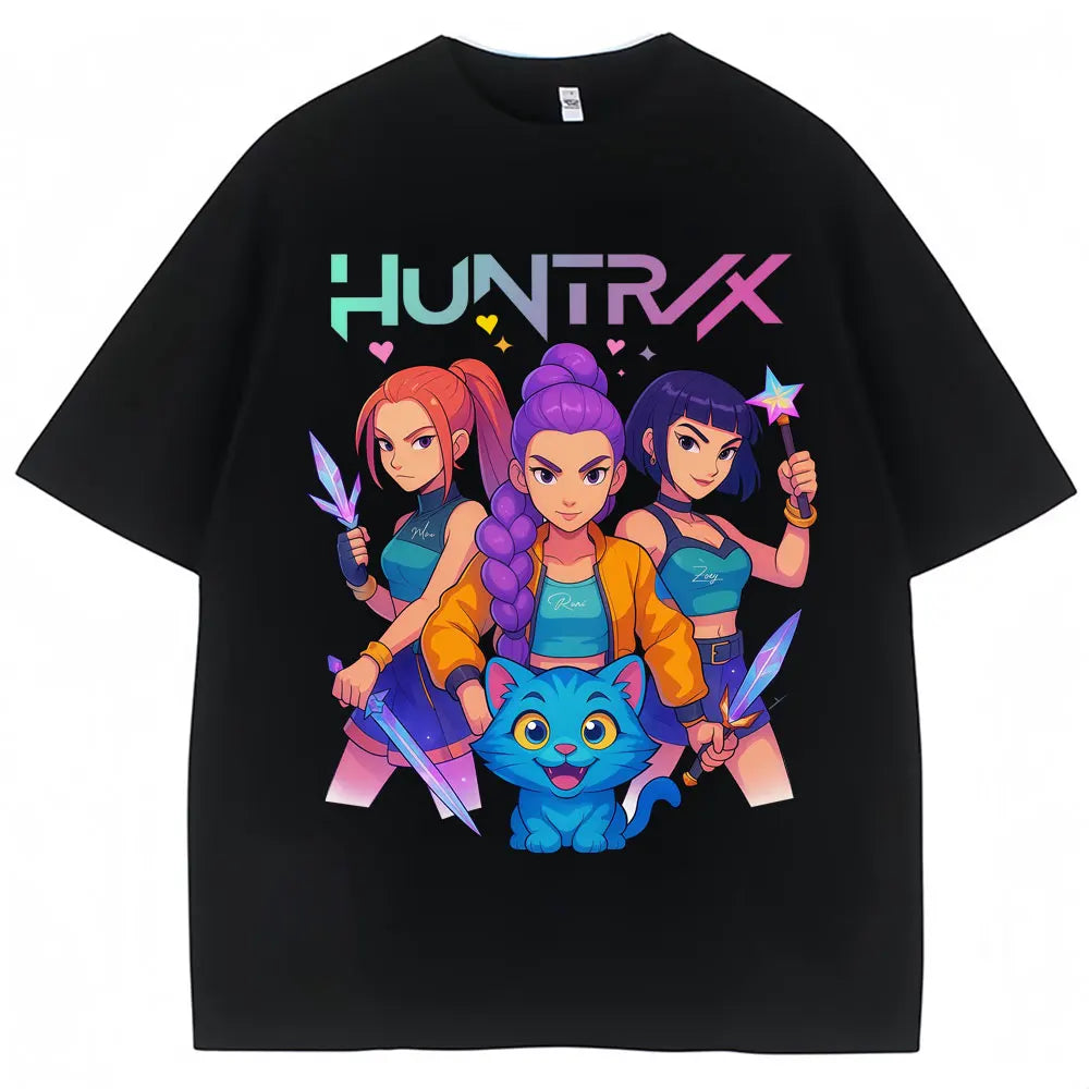 Kpop Anime Demon Hunters Huntrix Derpy Tiger Tshirt Men Women Aesthetic Vintage T Shirts Oversized Cotton Classic Street T-shirt
