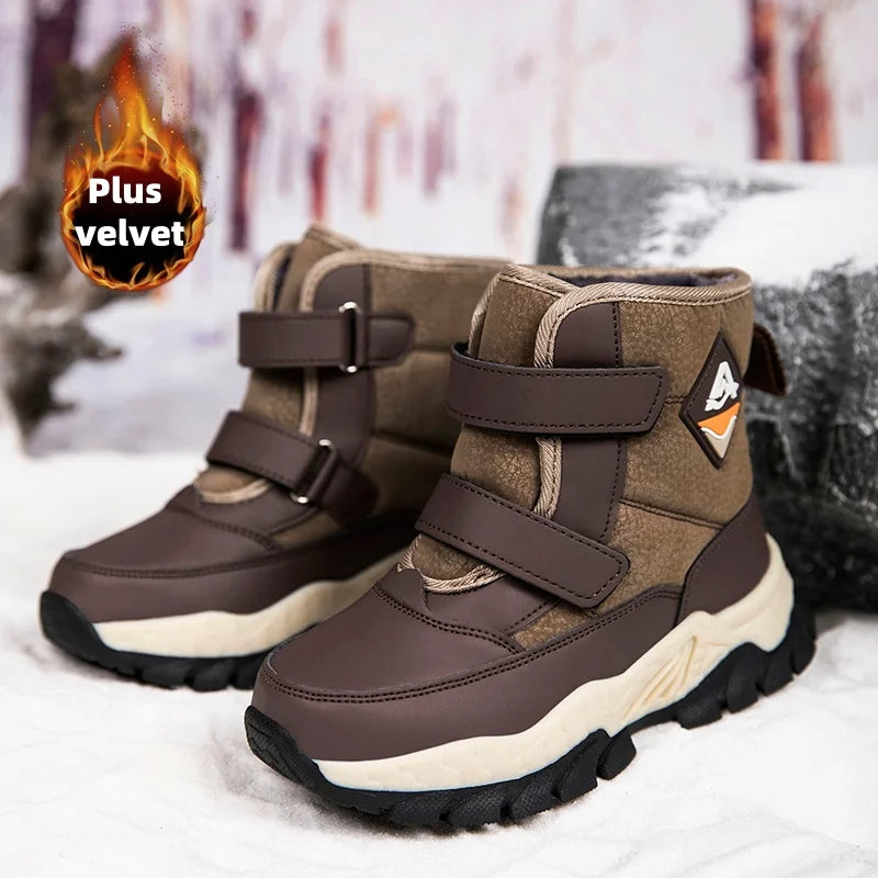 Winter children's leisure snow boots non-slip claw sports boots girls and boys plush boots outdoor warm thick-soled cotton boots