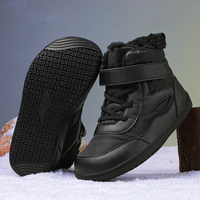 Boys Girls Winter Snow Boots Wide Toe Barefoot Insulated Waterproof Fur Lined Shoes for Kids Cold Weather Outdoor Sneakers