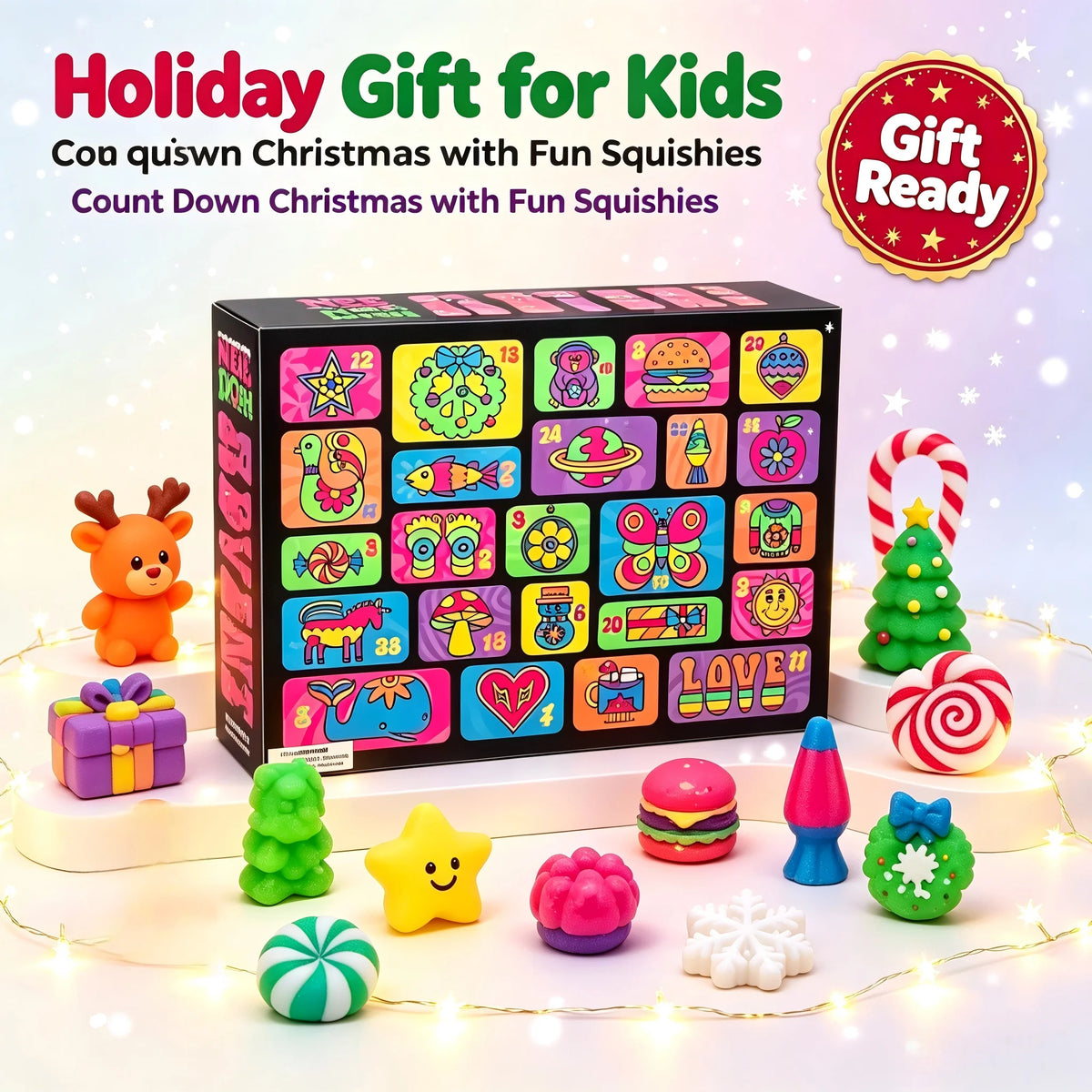 Surprise Squishy Blind Box, Needoh Advent Calendar, 24 Days Countdown Stress Relief Fidget Toys, New Year Advent Calendar Gift