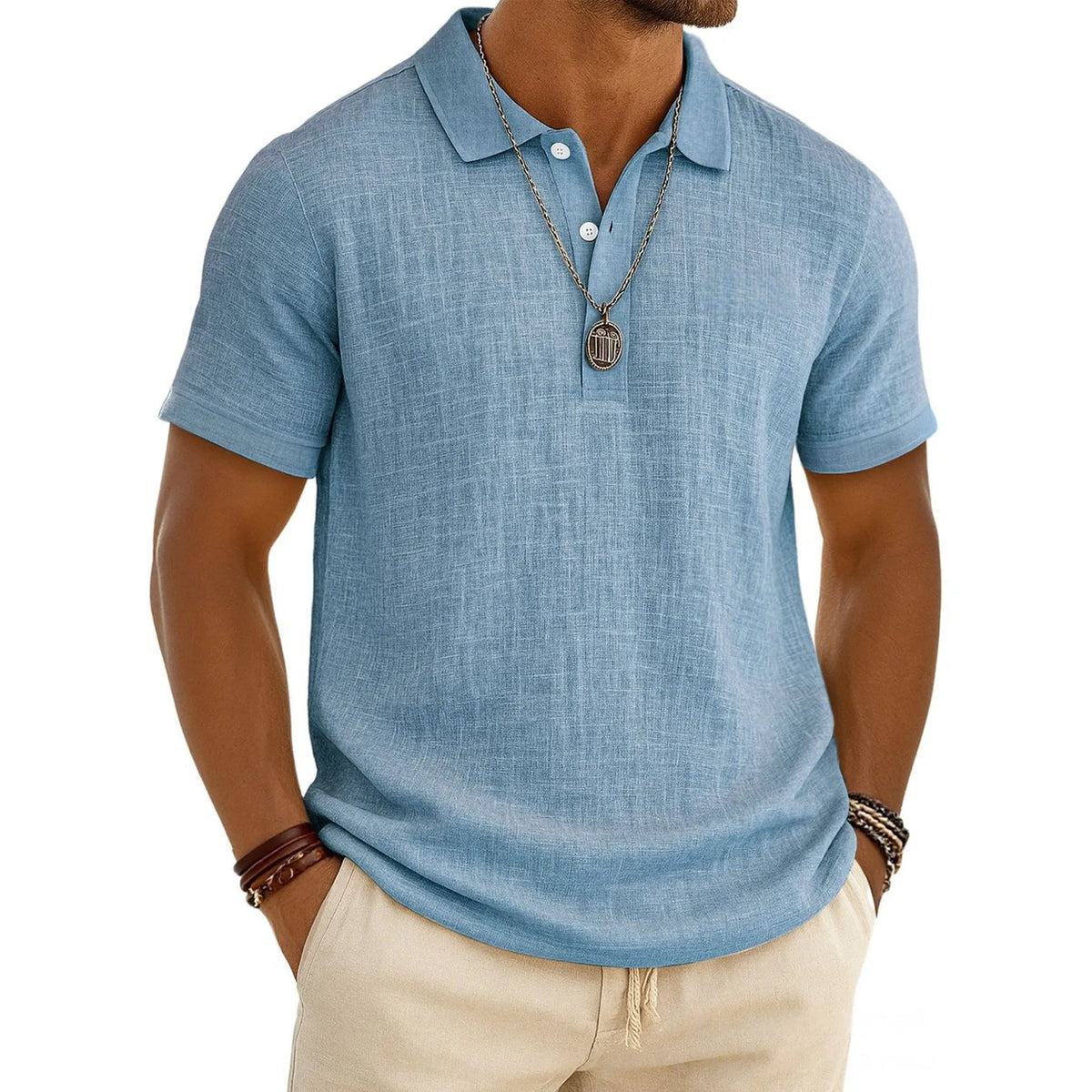 2026 New Men's Casual Solid Color Summer Bamboo Cotton Linen Short Sleeve