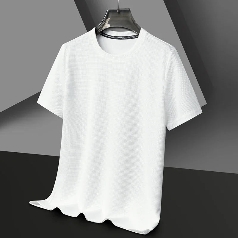 New Summer Waffle Round Neck Short Sleeved T-shirt for Men