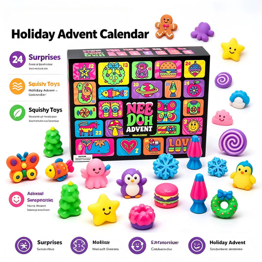 Surprise Squishy Blind Box, Needoh Advent Calendar, 24 Days Countdown Stress Relief Fidget Toys, New Year Advent Calendar Gift