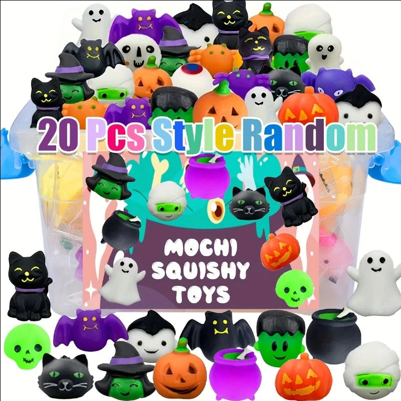 20pcs Halloween Party Favors Halloween Treat Bag Gifts Kawaii Squishies Mochi Squishy Toy Bulk Birthday Gifts Cute Cartoon Pinch