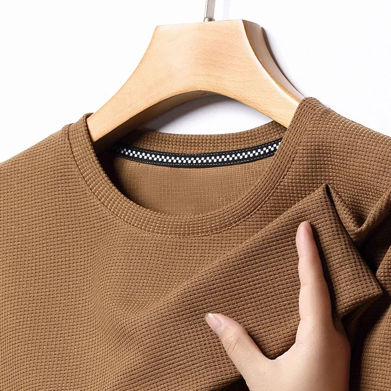 New Summer Waffle Round Neck Short Sleeved T-shirt for Men