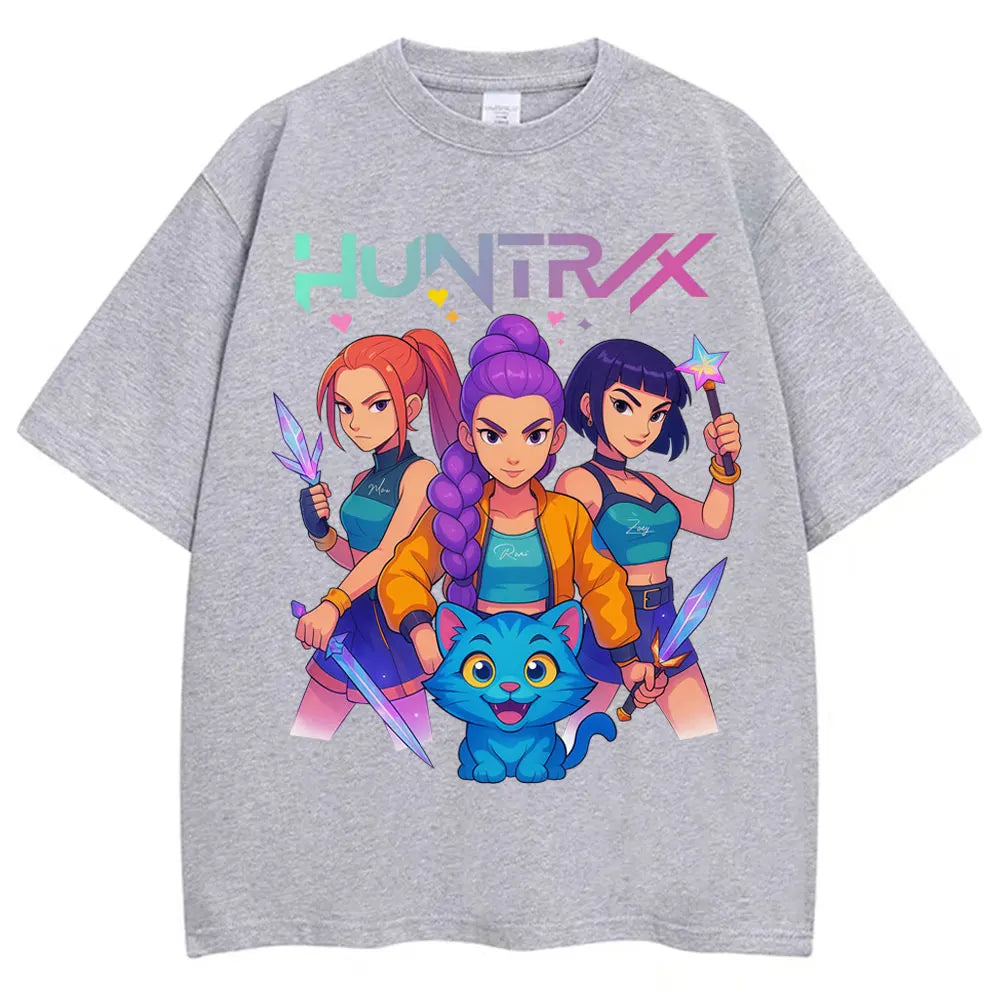Kpop Anime Demon Hunters Huntrix Derpy Tiger Tshirt Men Women Aesthetic Vintage T Shirts Oversized Cotton Classic Street T-shirt