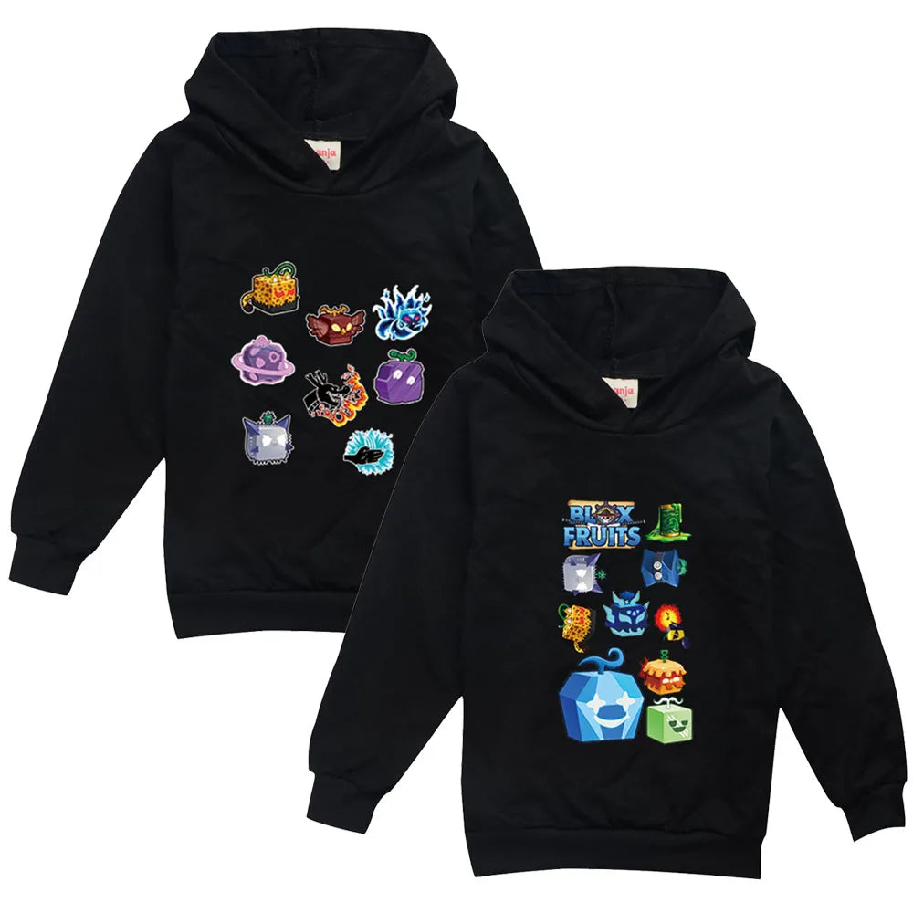 Blox Fruits Kids Hoodie Sweatshirt Toddler Boy Girl Spring Hooded Pullover Cartoon blox fruits Printed Long Sleeve Shirt Clothes