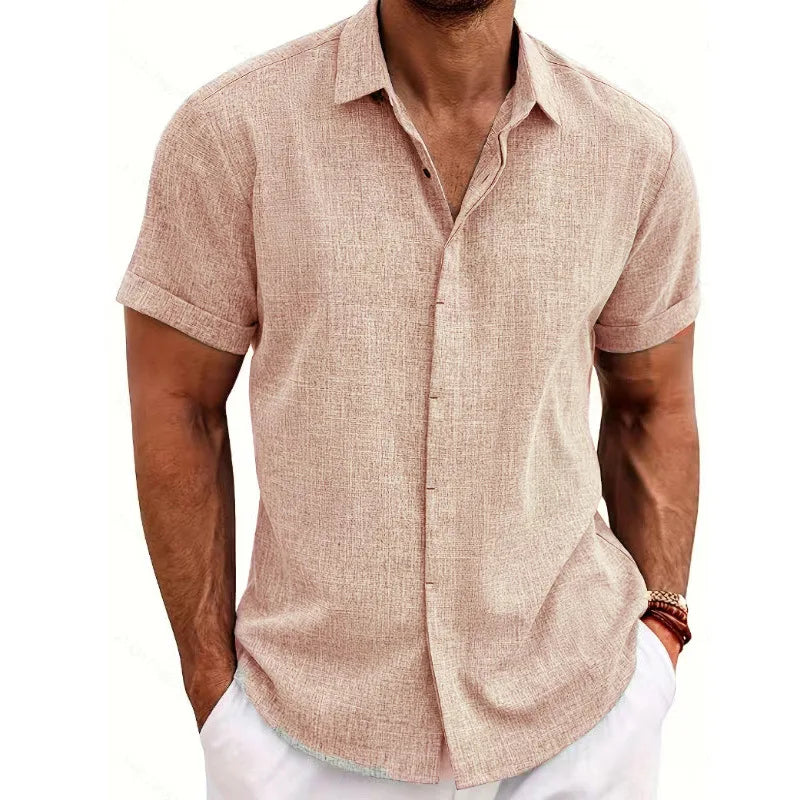 Men's Cotton Linen Short Sleeved Shirt