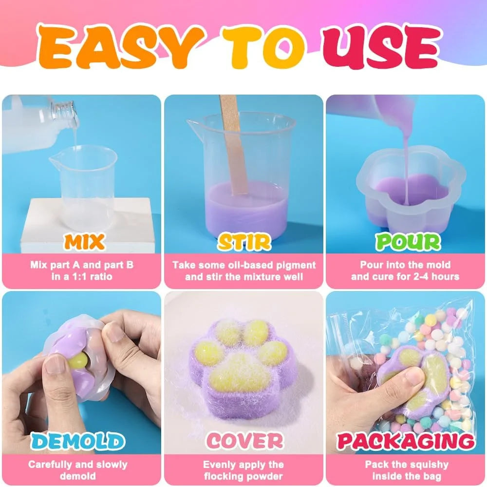 Taba Squishy Kit, DIY Squishy Making Kit 18OZ 1:1 AB Liquid Silicone with 6 Molds for Make Your Own Super Soft Squishies Maker K