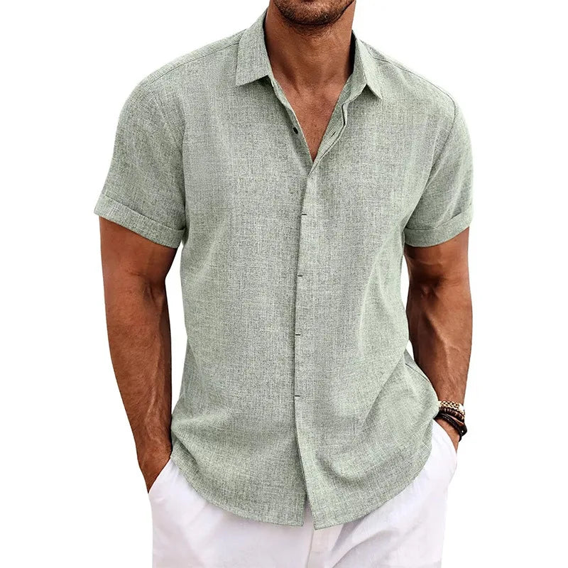 Men's Cotton Linen Short Sleeved Shirt