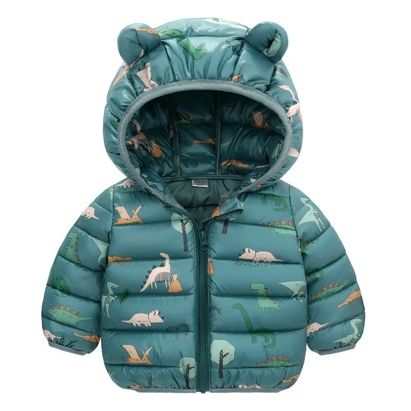 Dinosaur Coats Kids Girls Boys Hooded Lightweight Jacket Autumn Winter Warm Baby Cartoon Christmas Outerwear For 0-5 Years