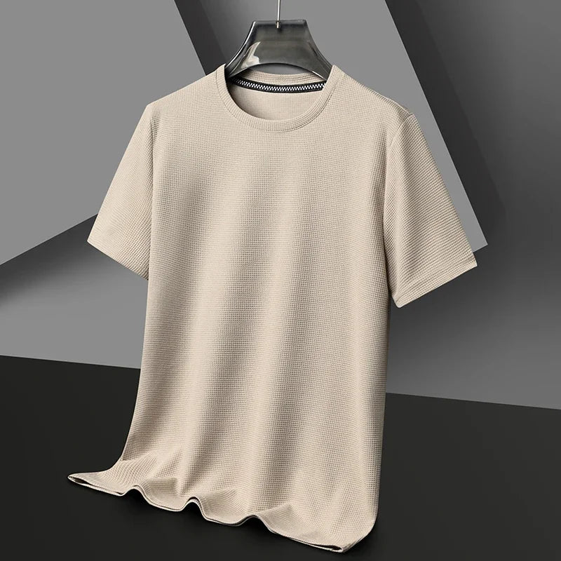 New Summer Waffle Round Neck Short Sleeved T-shirt for Men