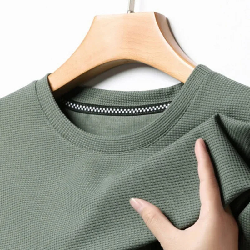 New Summer Waffle Round Neck Short Sleeved T-shirt for Men