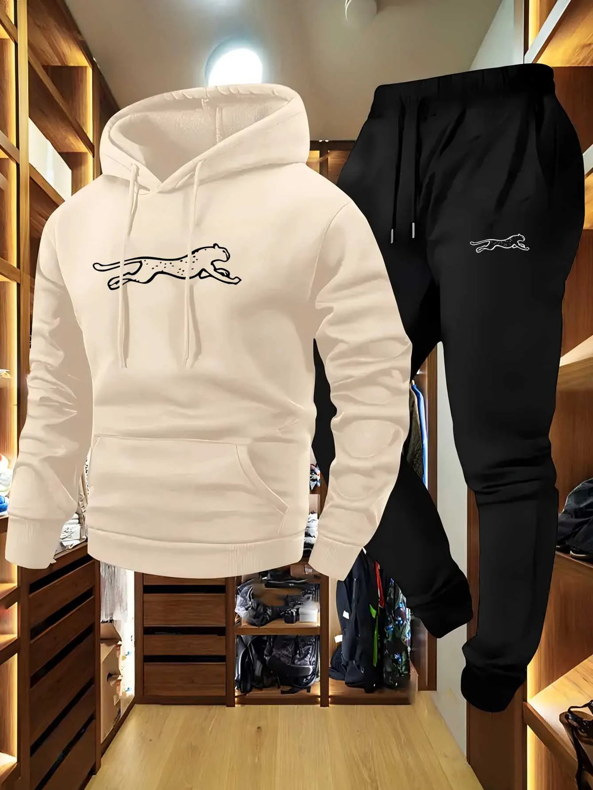 Men's Hooded Sweatshirt and Sweatpants Set Casual Long-Sleeved