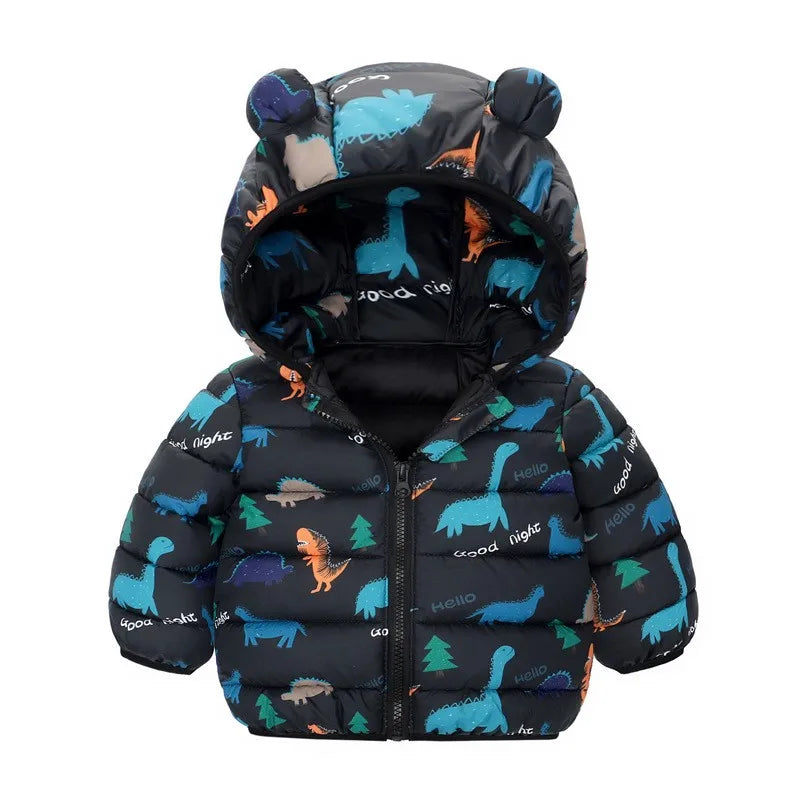 Dinosaur Coats Kids Girls Boys Hooded Lightweight Jacket Autumn Winter Warm Baby Cartoon Christmas Outerwear For 0-5 Years