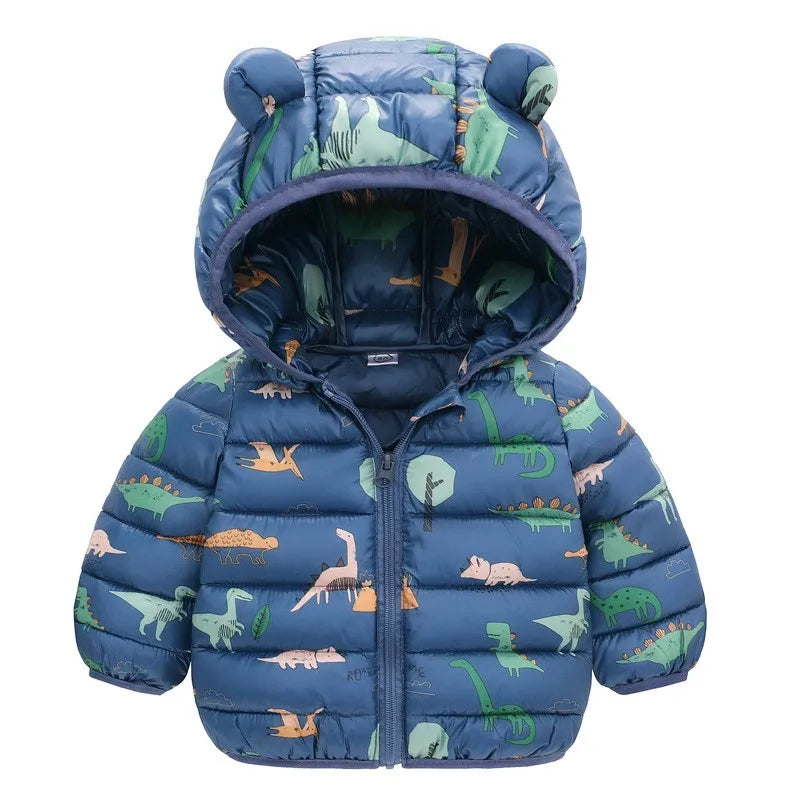 Dinosaur Coats Kids Girls Boys Hooded Lightweight Jacket Autumn Winter Warm Baby Cartoon Christmas Outerwear For 0-5 Years