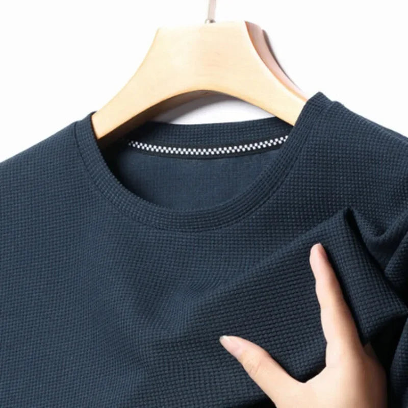 New Summer Waffle Round Neck Short Sleeved T-shirt for Men