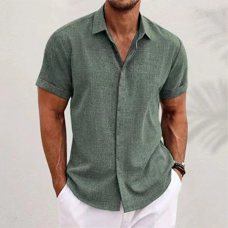Men's Cotton Linen Short Sleeved Shirt