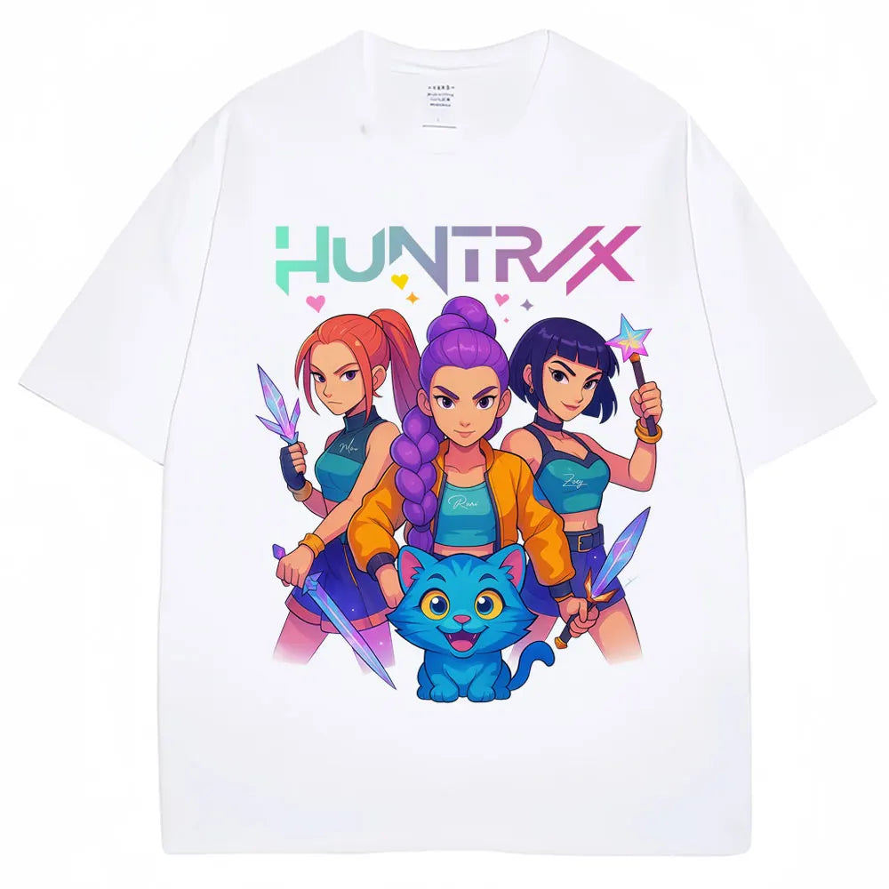 Kpop Anime Demon Hunters Huntrix Derpy Tiger Tshirt Men Women Aesthetic Vintage T Shirts Oversized Cotton Classic Street T-shirt