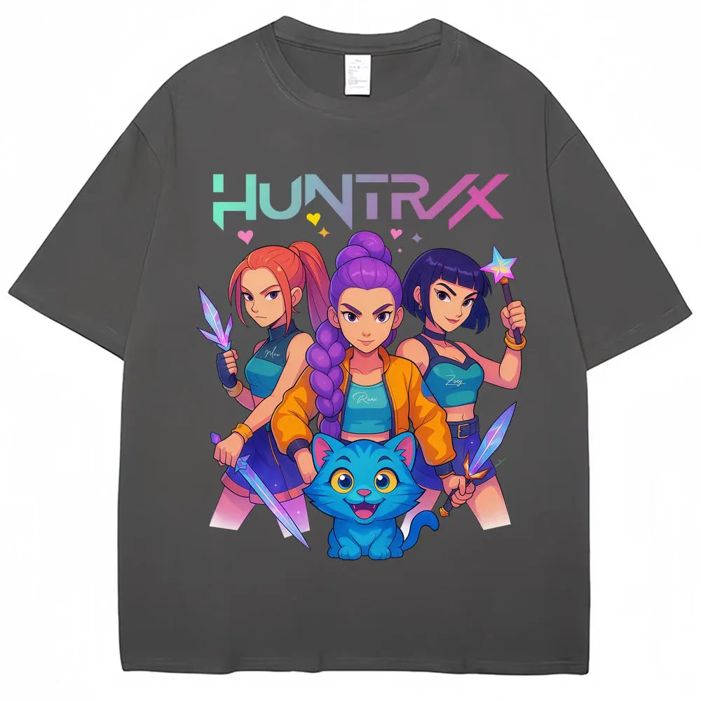 Kpop Anime Demon Hunters Huntrix Derpy Tiger Tshirt Men Women Aesthetic Vintage T Shirts Oversized Cotton Classic Street T-shirt