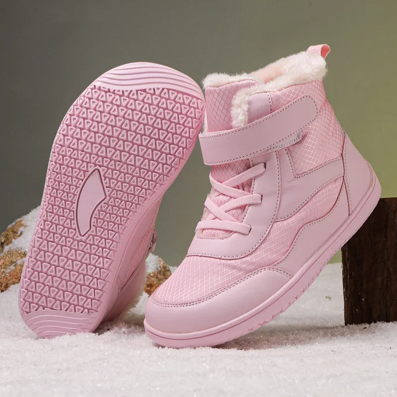 Boys Girls Winter Snow Boots Wide Toe Barefoot Insulated Waterproof Fur Lined Shoes for Kids Cold Weather Outdoor Sneakers
