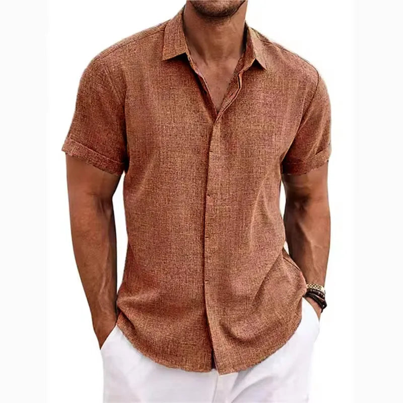 Men's Cotton Linen Short Sleeved Shirt