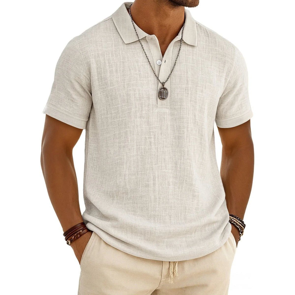 2026 New Men's Casual Solid Color Summer Bamboo Cotton Linen Short Sleeve
