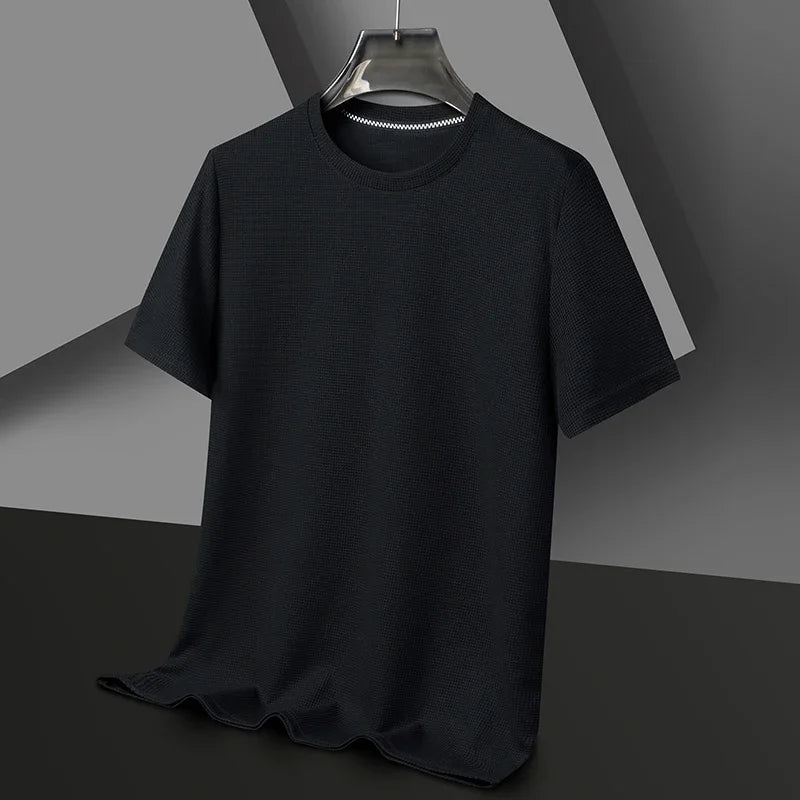 New Summer Waffle Round Neck Short Sleeved T-shirt for Men