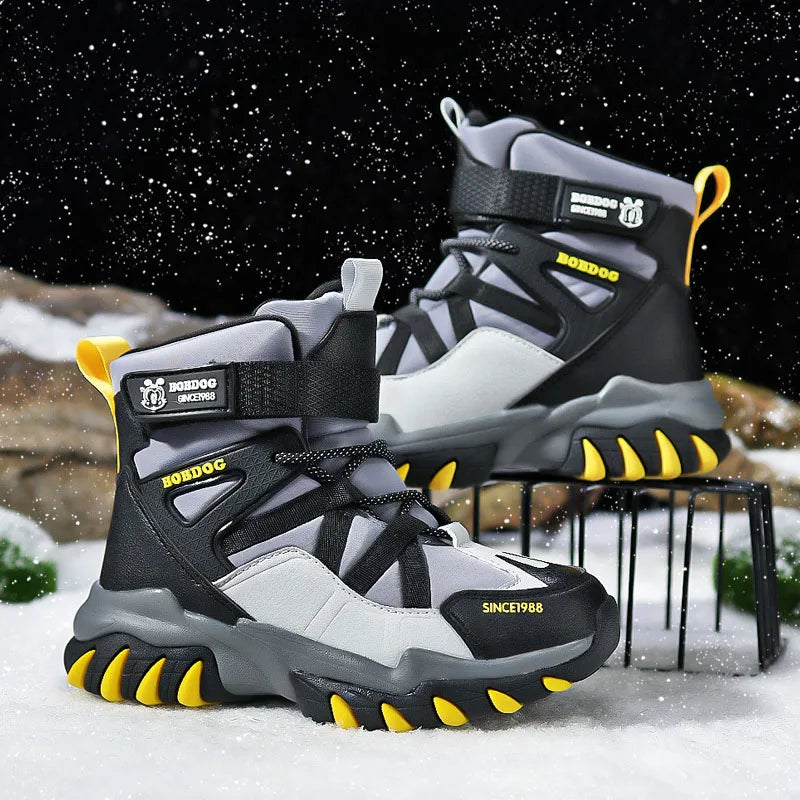 Winter Fashion High-top Sneakers for Children Warm Plush Snow Boots Child Waterproof Sneakers Boys Non-Slip Outdoor Boots 30-39