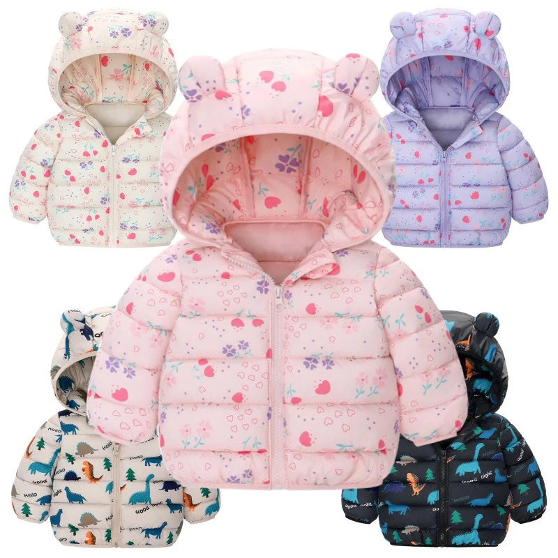 Dinosaur Coats Kids Girls Boys Hooded Lightweight Jacket Autumn Winter Warm Baby Cartoon Christmas Outerwear For 0-5 Years