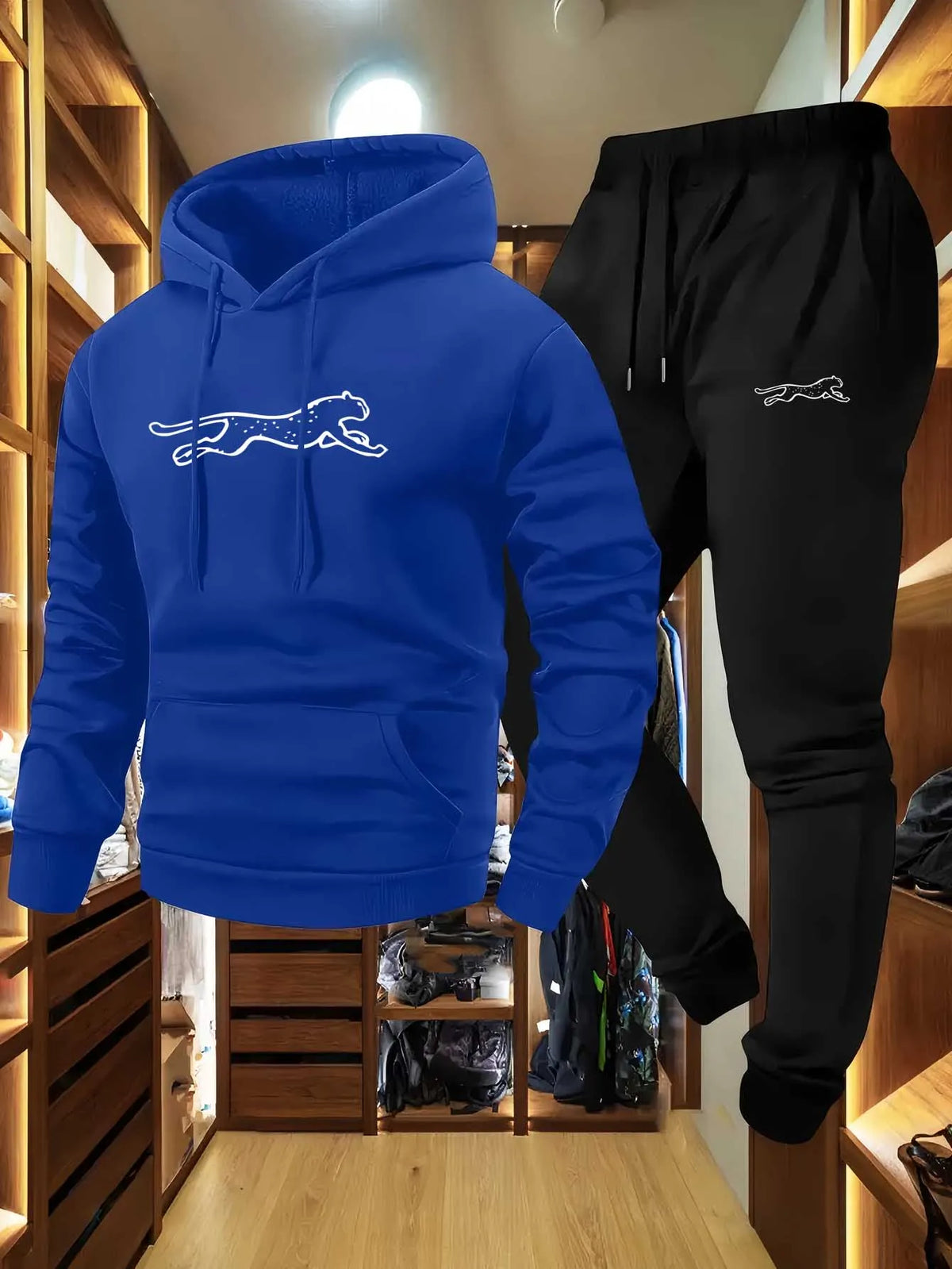 Men's Hooded Sweatshirt and Sweatpants Set Casual Long-Sleeved